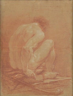 Etude d'Académie d'un personnage masculin assis vu de dos