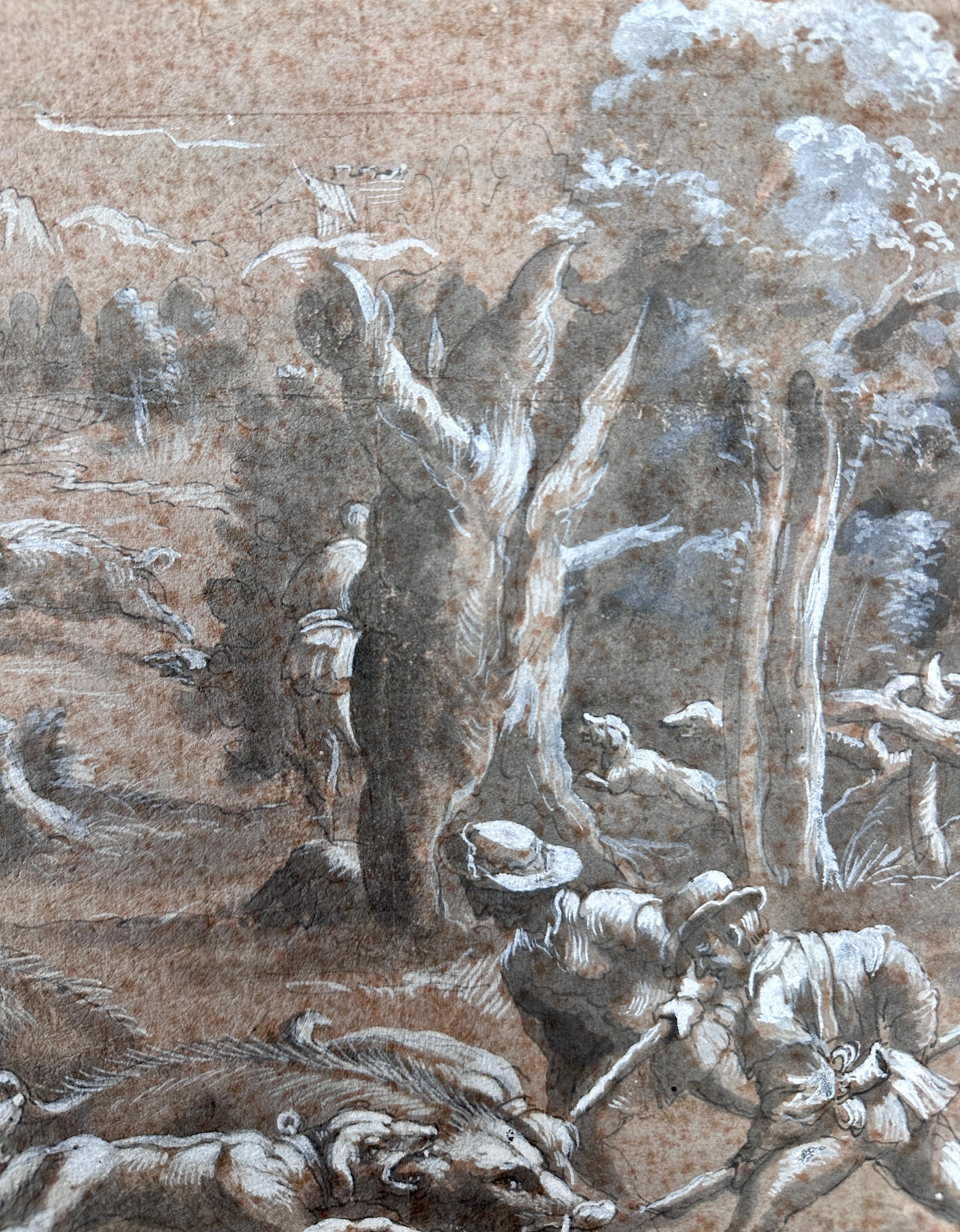 Scène de chasse - Gris Landscape Art par Jan Van der Straet