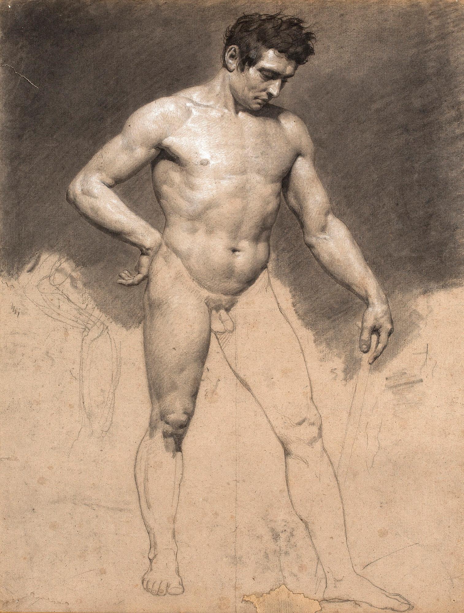 Dessin d'Académie d'un homme - Maîtres anciens Art par Constance-Marie Charpentier
