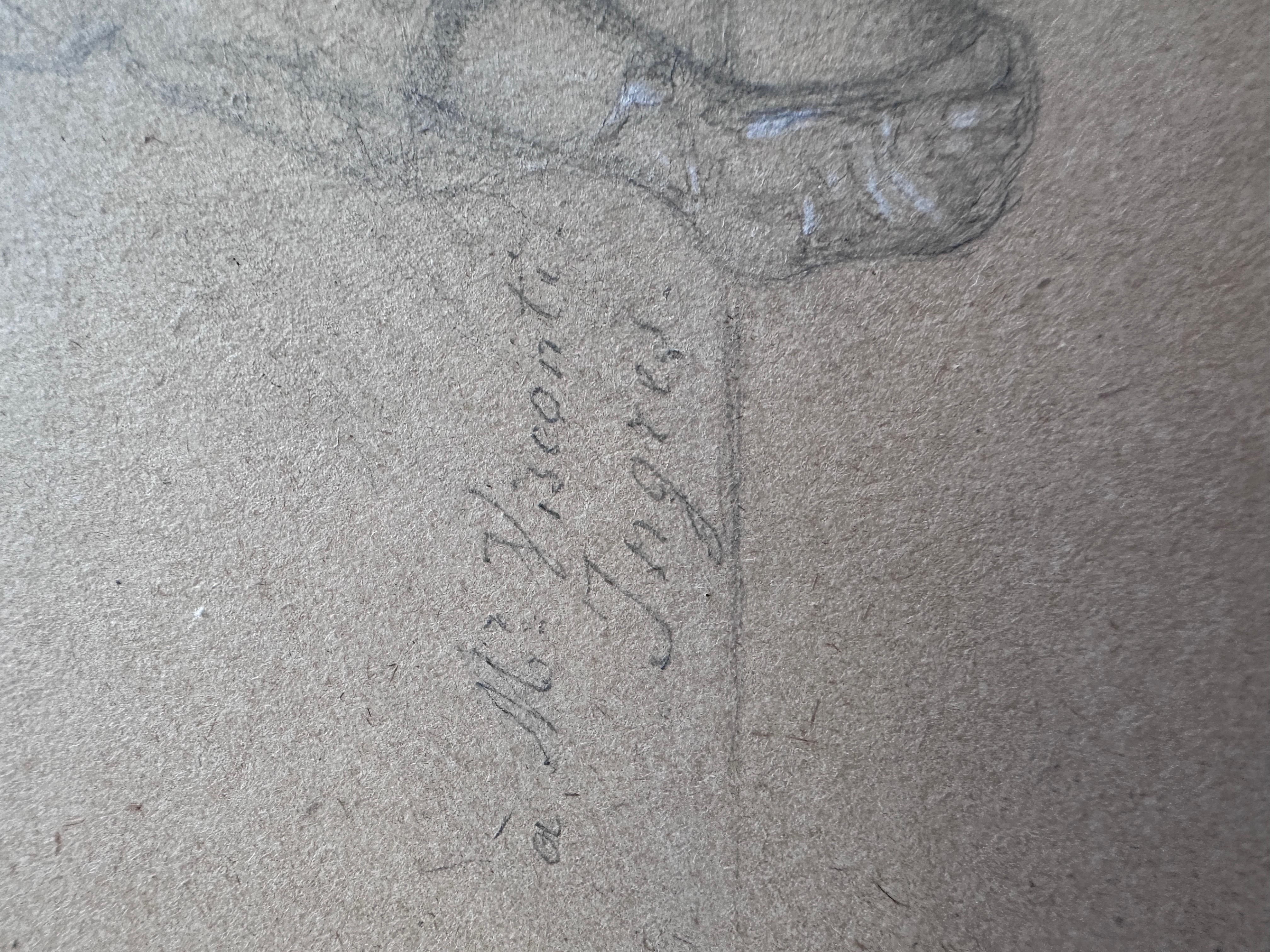 Attribuito a Jean-Auguste-Dominique Ingres
(Montauban 1780 - Parigi 1867)

Apelle con in mano la sua tavolozza e i suoi pennelli
Studio per L'apoteosi di Homer - 1826-1827 ca.

Gessetto nero, stucco e lumeggiatura in bianco su carta vergata marrone