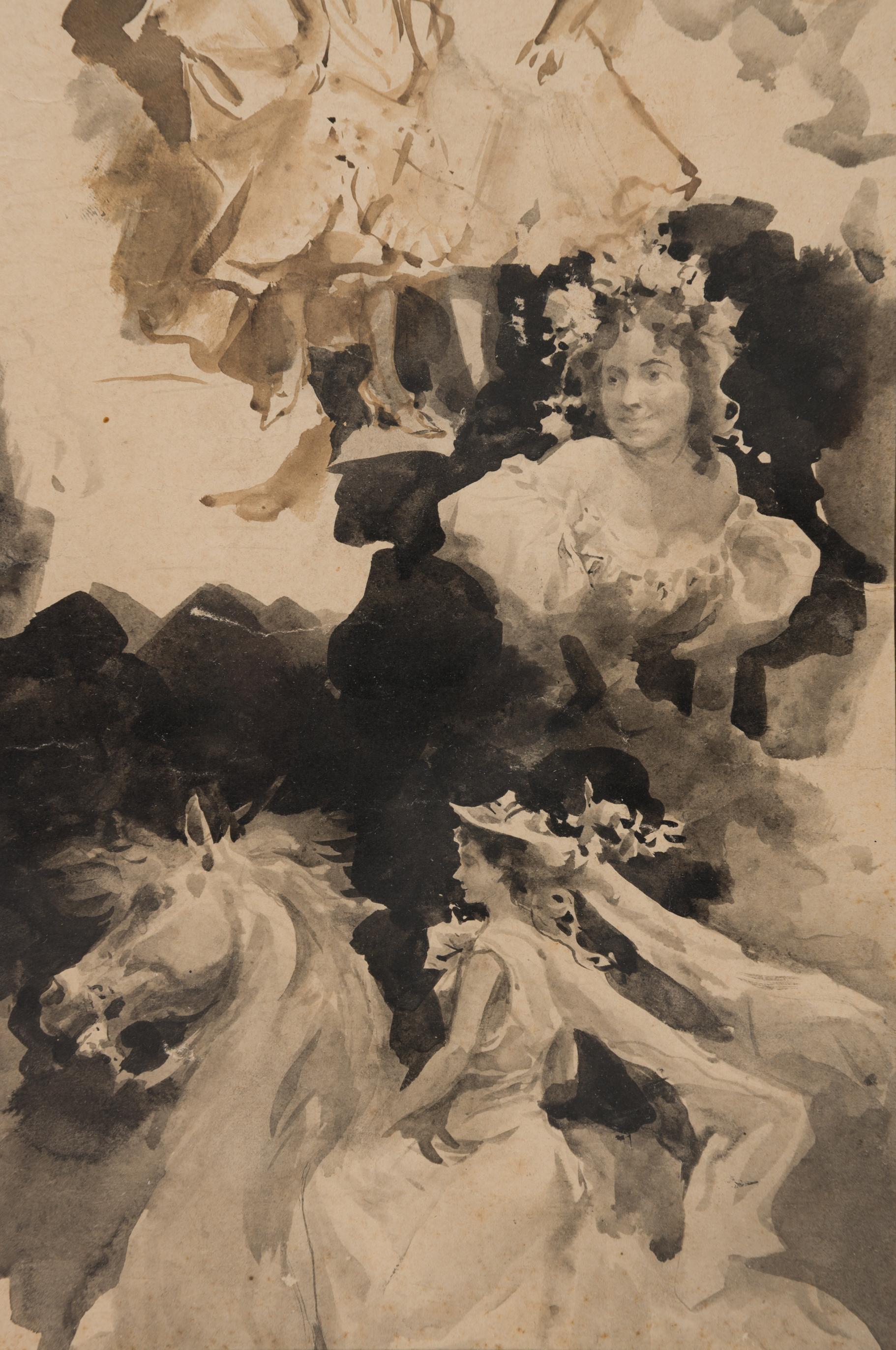 Études de femmes : Danseuses de cabaret, cavalières et profils féminins - Art nouveau Art par Giovanni Boldini
