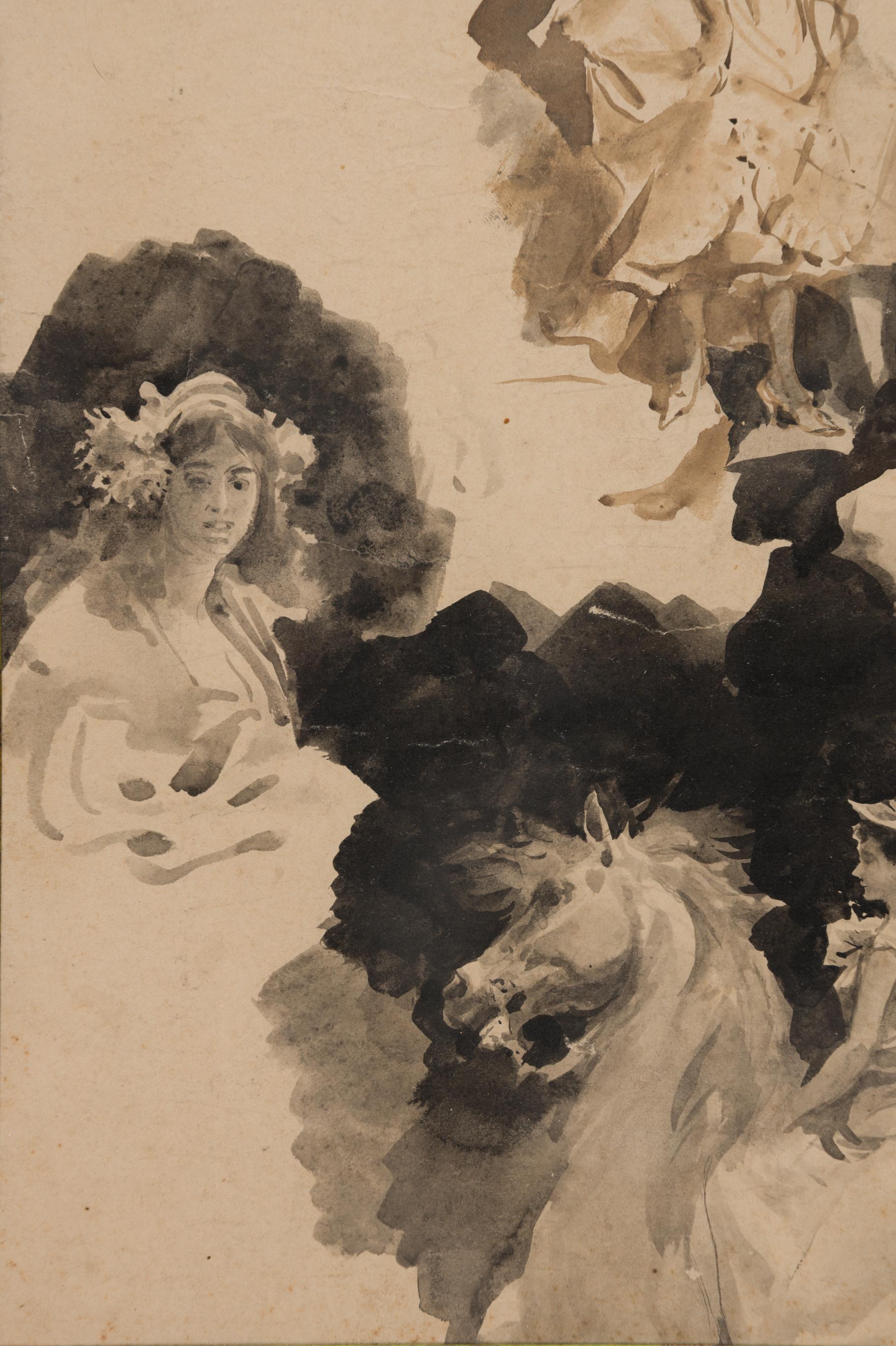 Études de femmes : Danseuses de cabaret, cavalières et profils féminins - Marron Nude par Giovanni Boldini