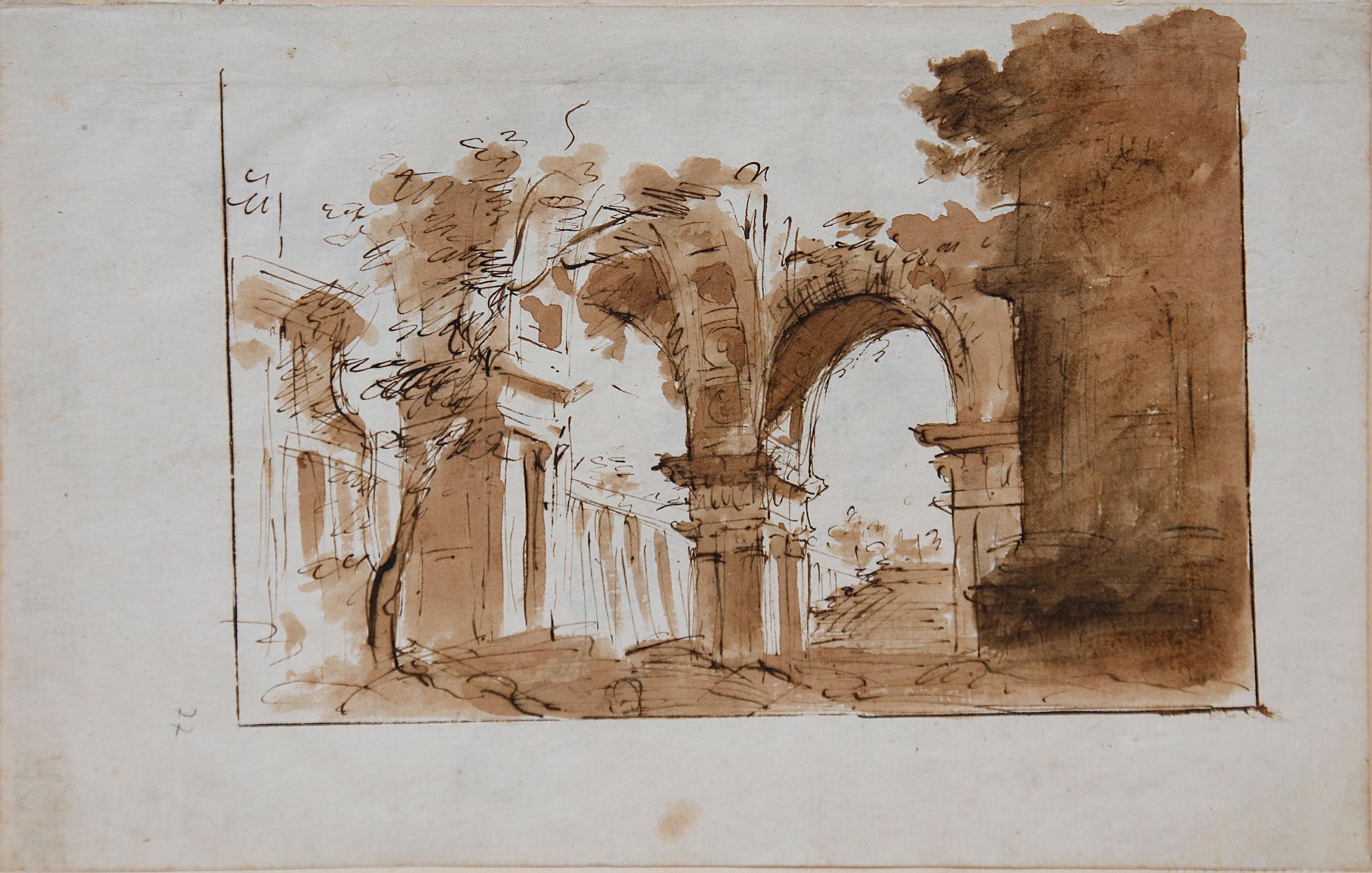 Capriccio con arco (verso : étude d'un homme) - Art de Giovanni Battista Piranesi
