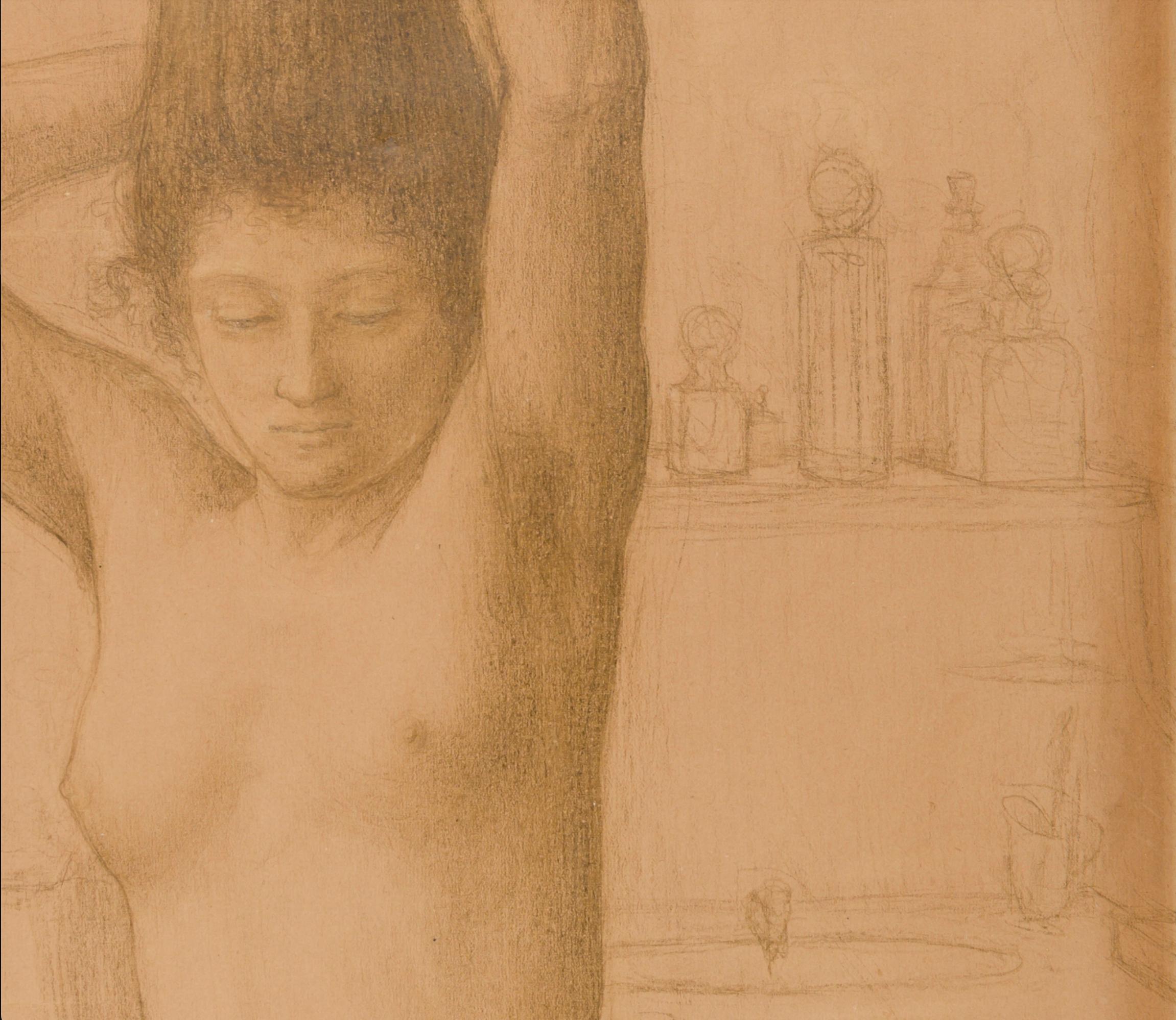 Scuola francese del primo Novecento - Nudo femminile che si prepara lo chignon - Art di Unknown
