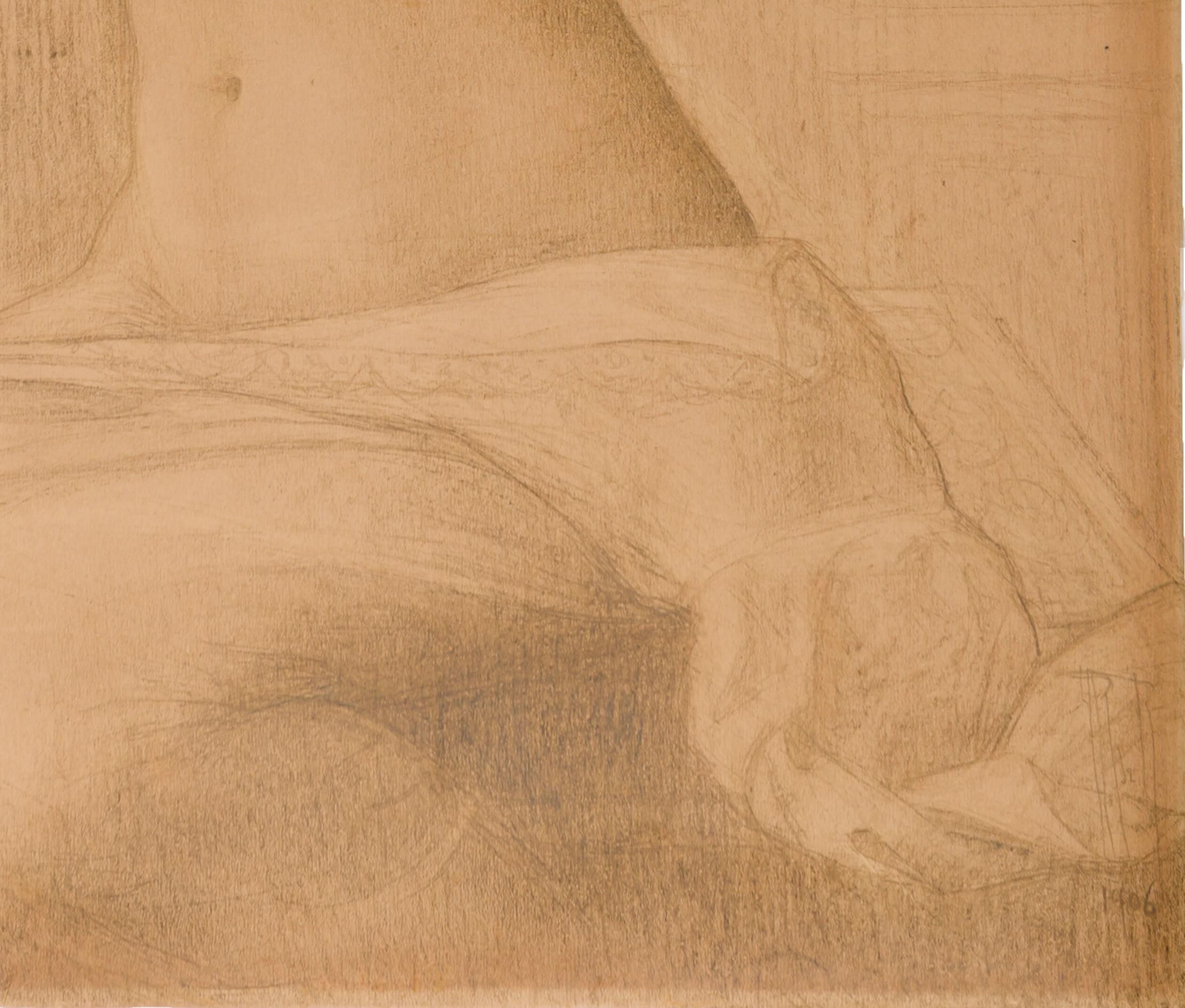 Scuola francese del primo Novecento - Nudo femminile che si prepara lo chignon - Art Simbolismo di Unknown
