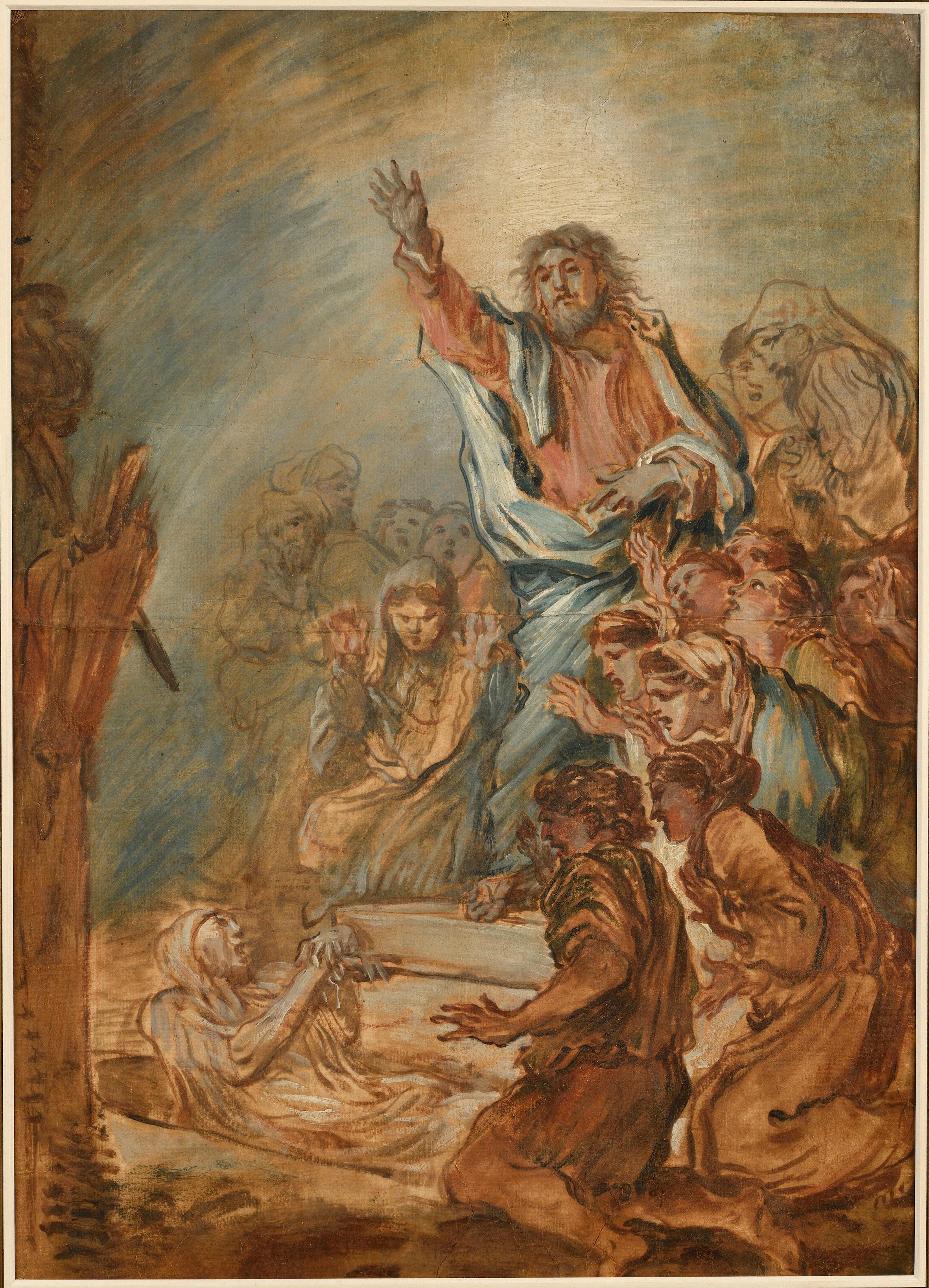 Figurative Painting Giovanni Benedetto Castiglione - The raising of Lazarus