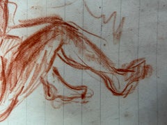 Figure Study Drawing in Red Chalk, French School, Circa 1890, Signed