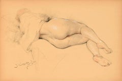 French Female Nude Drawing in Black Chalk by Jacques Schultz-Dal, circa 1930