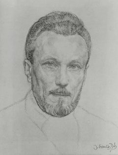 Jacques Schultz-Dal Black Chalk Self-Portrait on Blue Paper, circa 1940