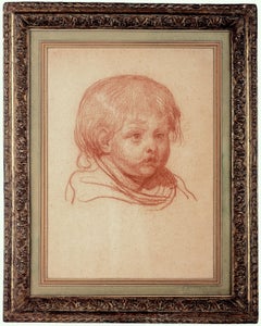 Jean-Baptiste Greuze Red Chalk Study for the Head of a Child, Jean Gigoux Proven