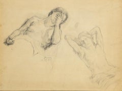 Large Hermann Gröber Female Half Nudes Pencil Drawing, 1914
