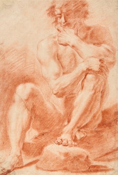 Attributed to Domenico Maria Canuti, Study of a Seated Male Nude, c. 1665