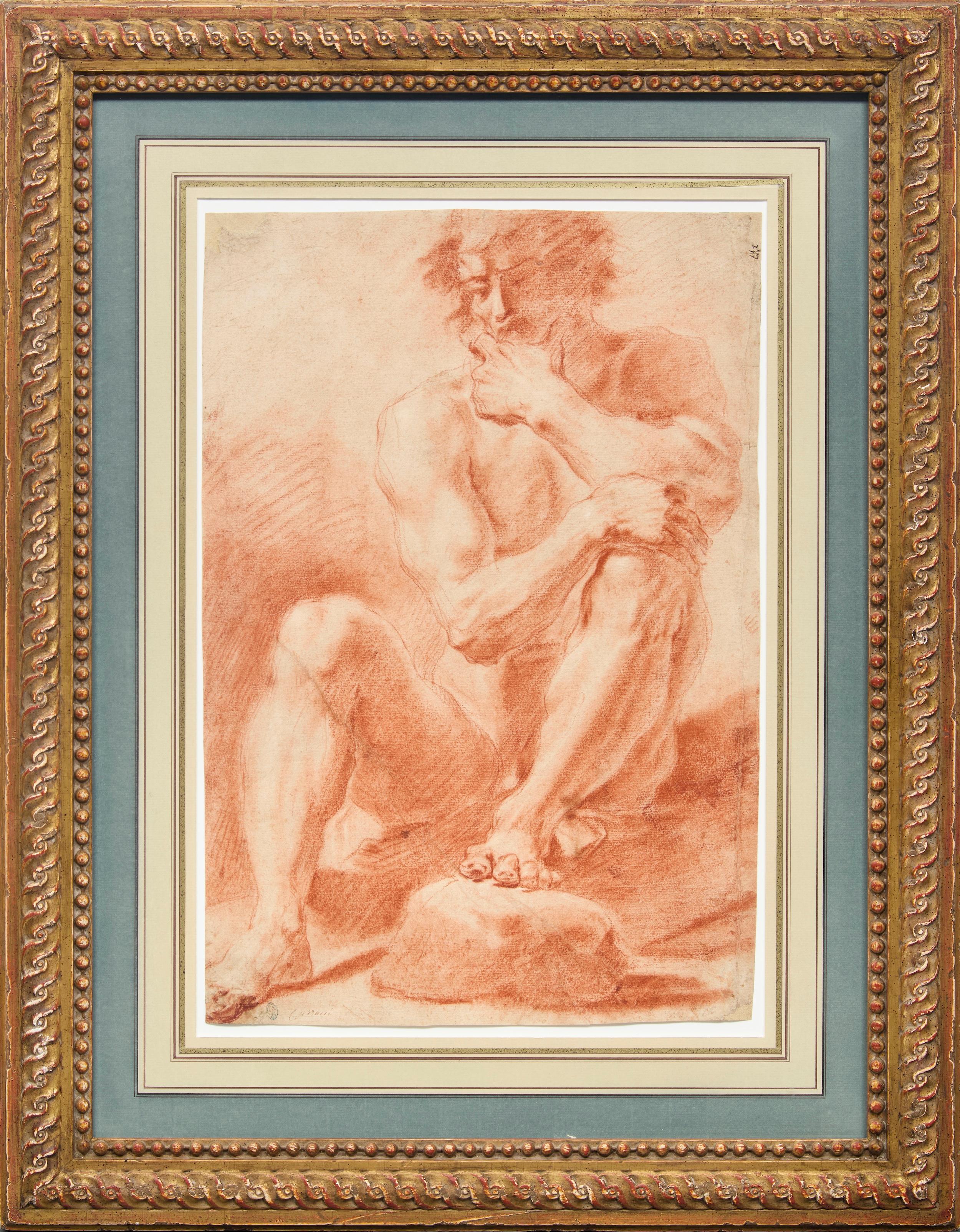 Attributed to Domenico Maria Canuti, Study of a Seated Male Nude, c. 1665