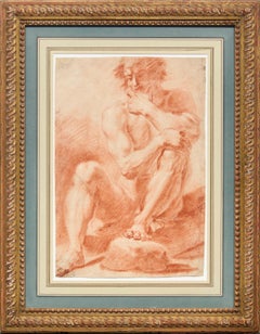 Attributed to Domenico Maria Canuti, Study of a Seated Male Nude, c. 1665