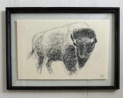 "The Heart Of America II" Bison Bull Buffalo Charcoal Drawing, Steffen Bue