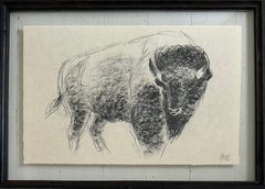 "The Heart Of America II" Bison Bull Buffalo Charcoal Drawing, Steffen Bue