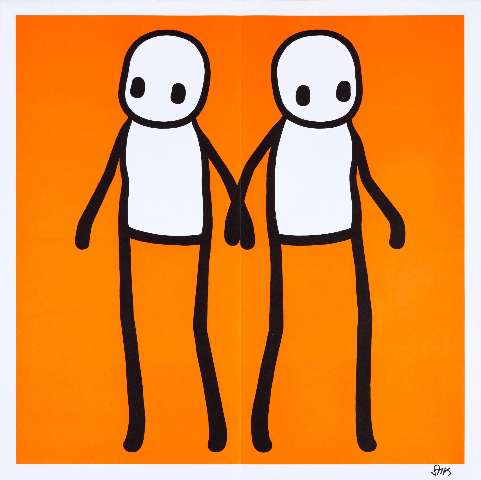 Holding Hands (Red, Yellow, Orange, Blue and Teal) - Street Art Art by Stik