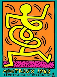 Affiche d'origine du festival de jazz de Montreux vert de Keith Haring, 1983
