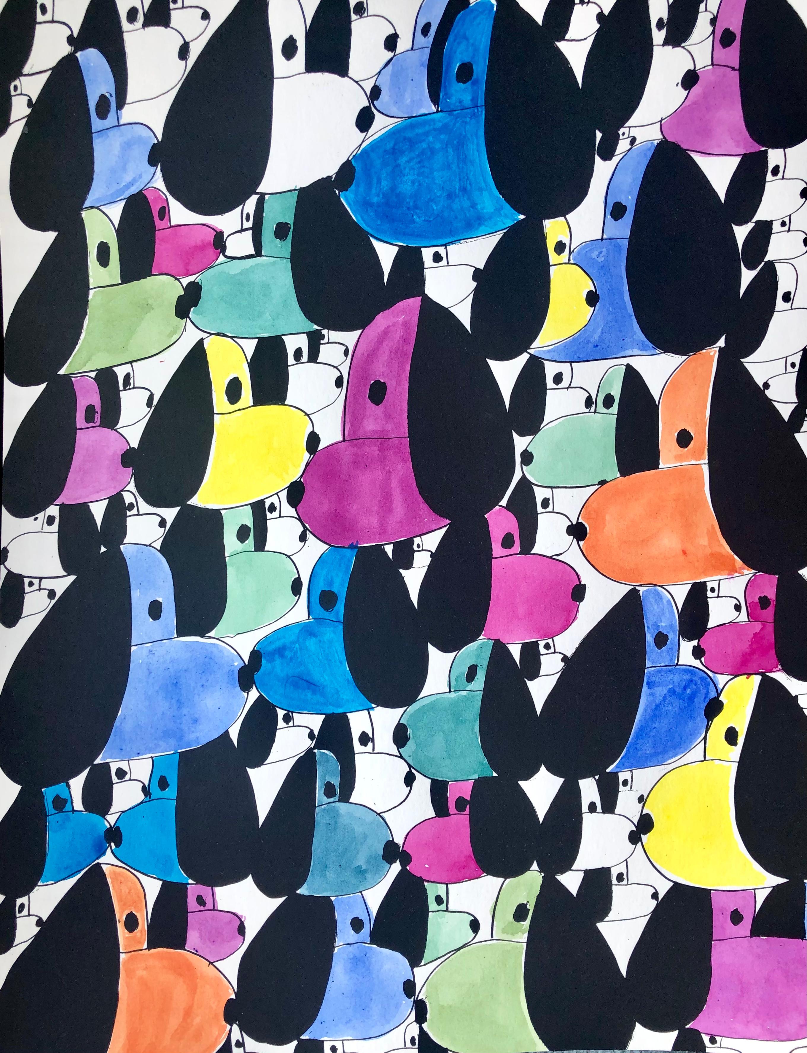 Nina Bovasso Animal Print –  Multicolor  Snoopies Unique Hand Colored Dog Lovers Siebdruck 2