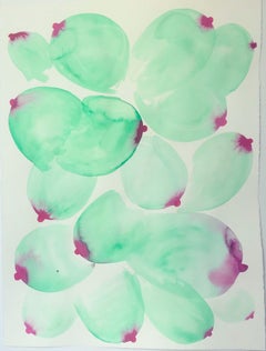 Grüne Boobs mit Magenta Nipples, Aquarell auf Papier, 22x30, Grüne Kraft