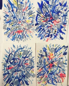 Suite of four works on paper "Exploding Faces"