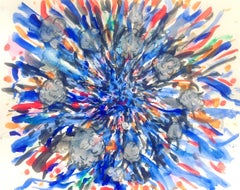 Small Blue and orange explosion with fluffy grey clouds