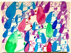 Nina Bovasso Small Multicolor Snoopies  painting on Paper