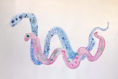 Two Snakes, OnePink, One Blue, One for Me and One for You, watercolor on paper