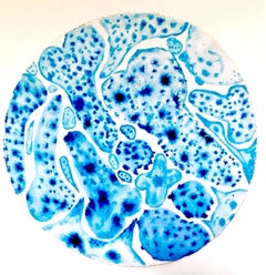 Blue Watercolor Tondo with Creatures and Sea Things