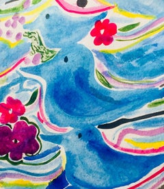 Three  Birds & Flowers Watercolor Tondo