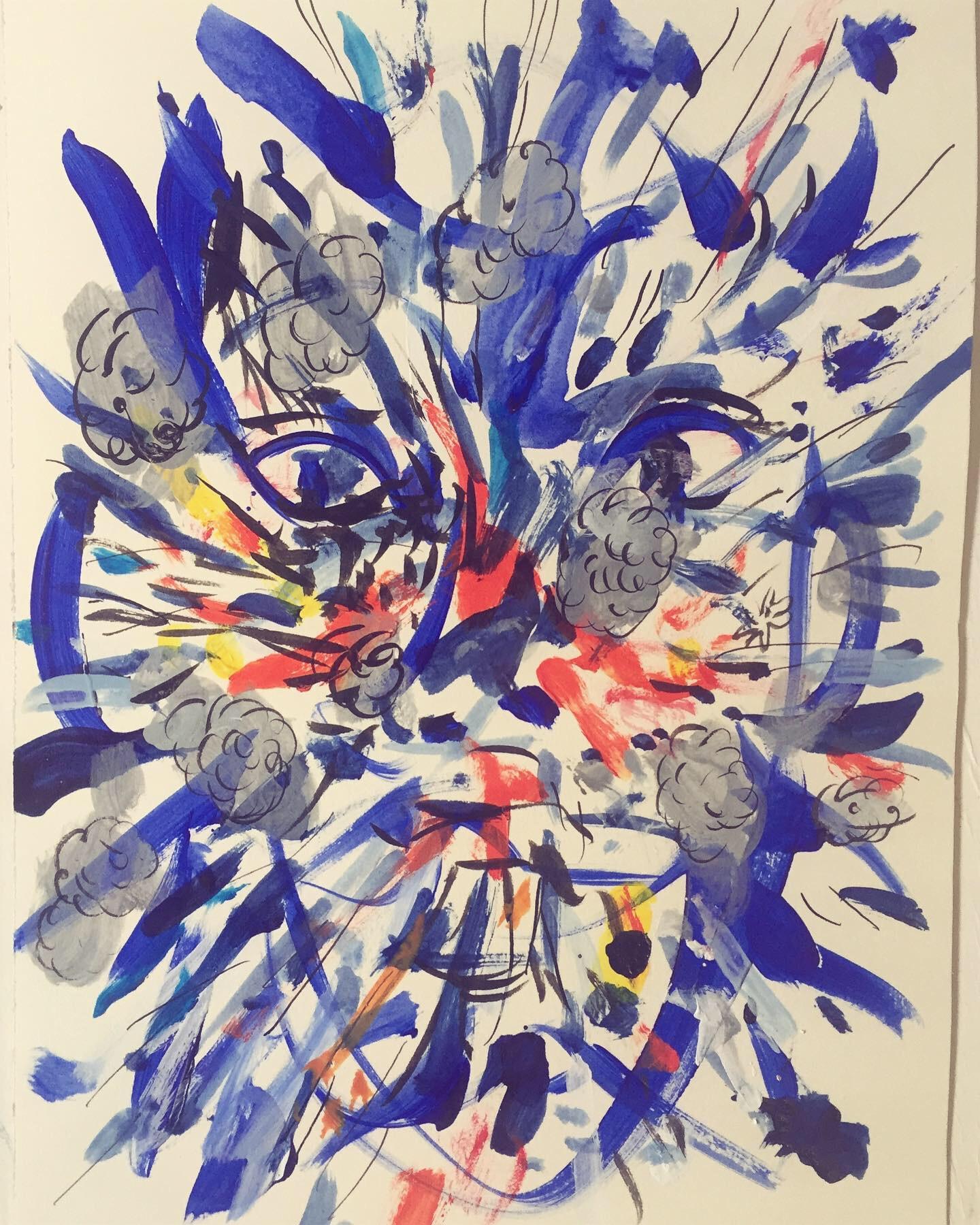 Nina Bovasso Abstract Drawing - Face Explosion 1  (1 of 4 suite) 9x12 inches on paper