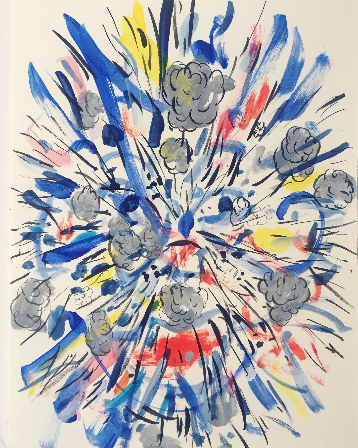 Nina Bovasso Portrait – Gesichtsexplosion 2  (2 von 4 suite) 9x12 Zoll auf Papier