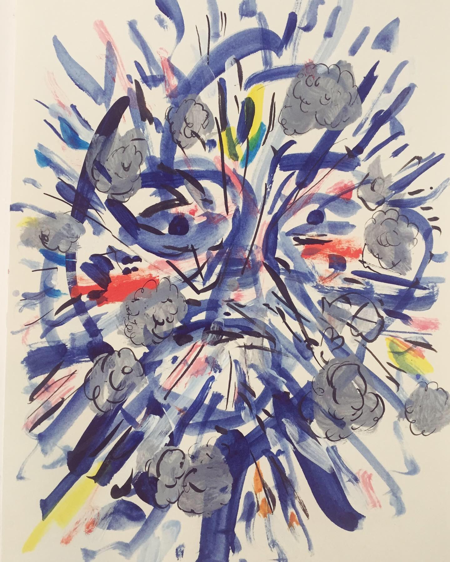 Nina Bovasso Abstract Drawing - Face Explosion 3  (3 of 4 suite) 9x12 inches on paper