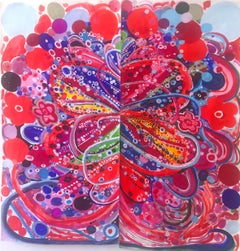 Large Intense Red Flowers and dots Diptych