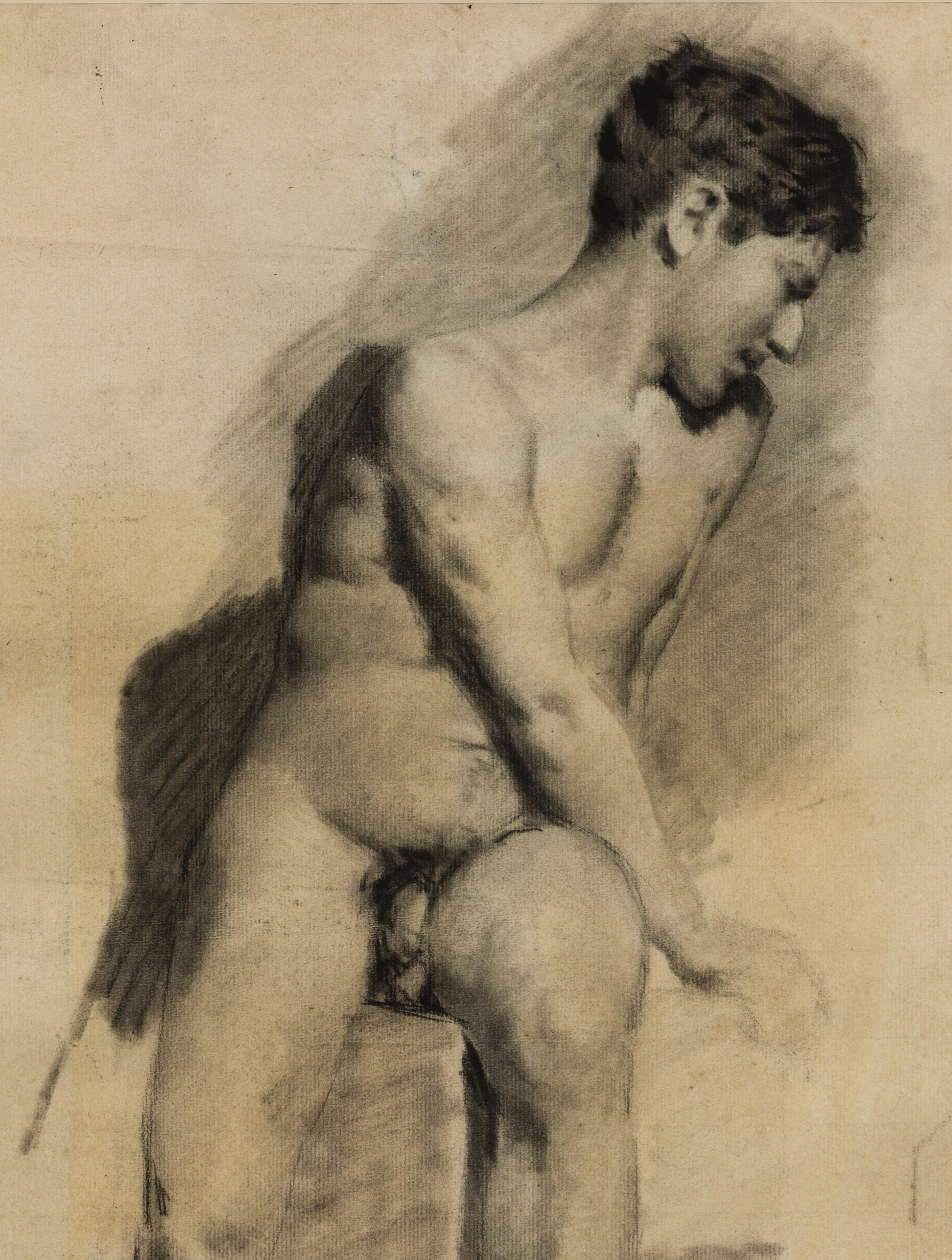 Spanish School, Academic Study (Male Nude) - Old Masters Art by Unknown