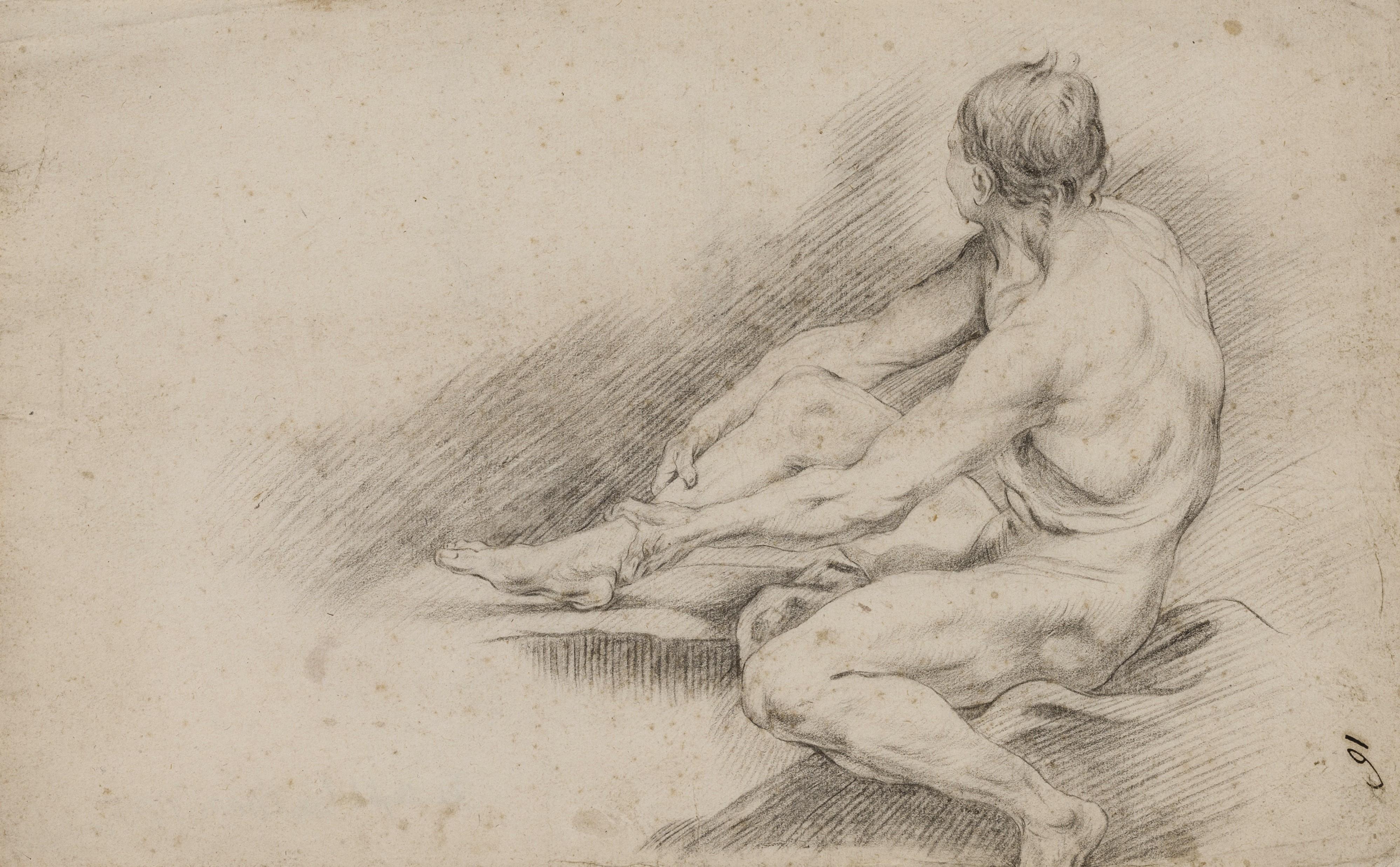 Academic Study (Male Nude) - Old Masters Art by Jean Baptiste Louis Carré