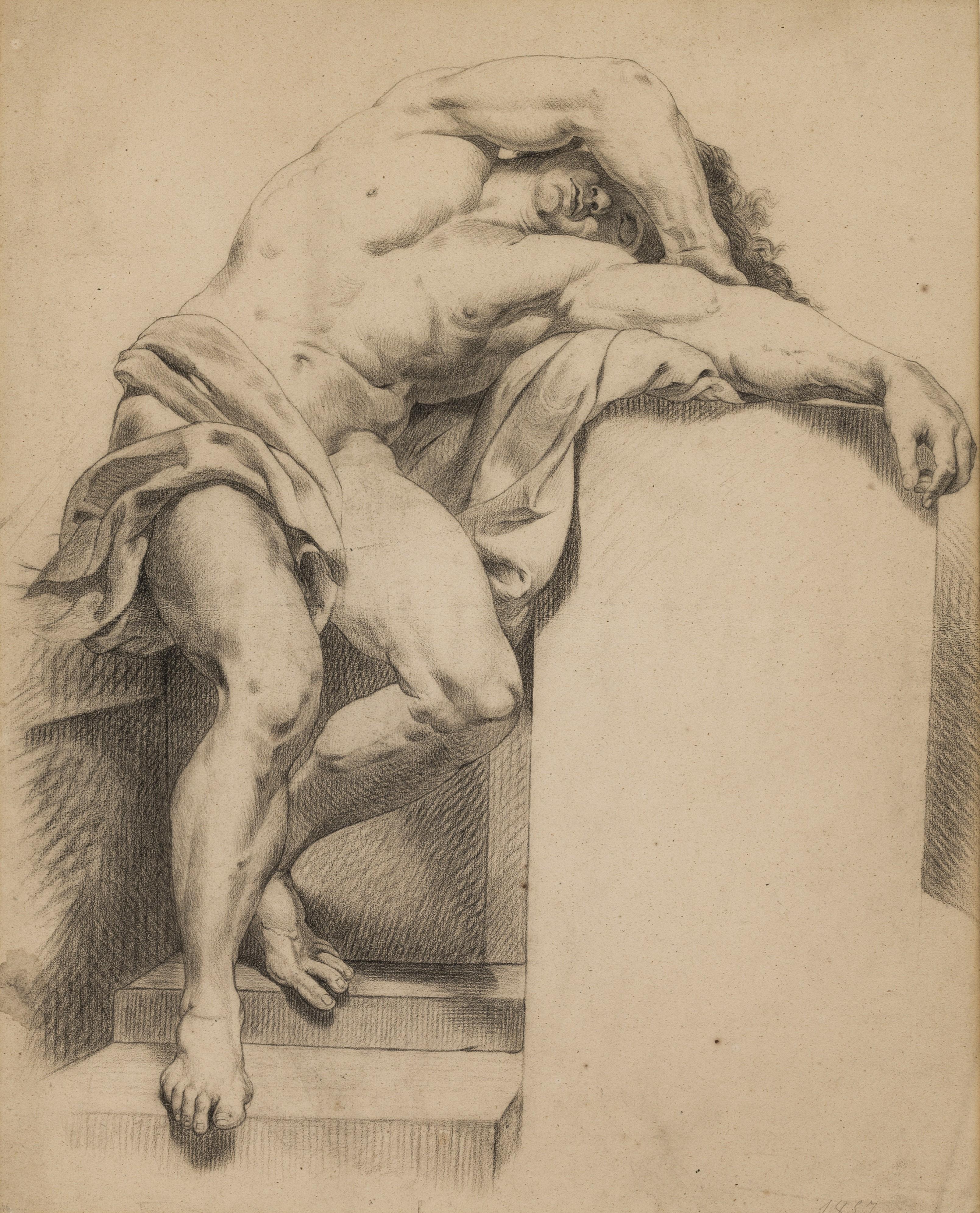 French School, Academic Study (Male Nude) - Old Masters Art by Unknown