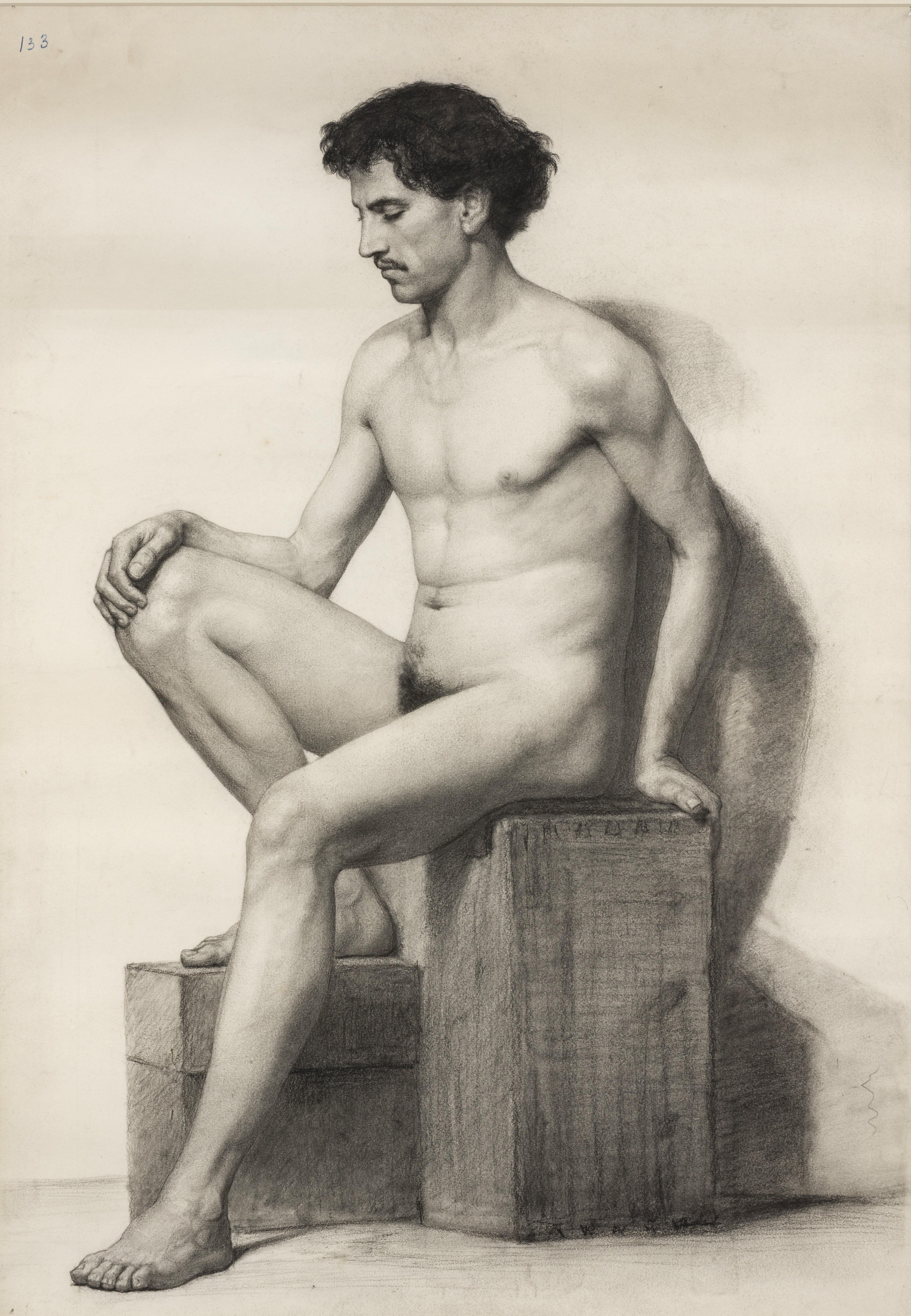 Academic Study (Male Nude) - Victorian Art by Herbert Arnould Olivier