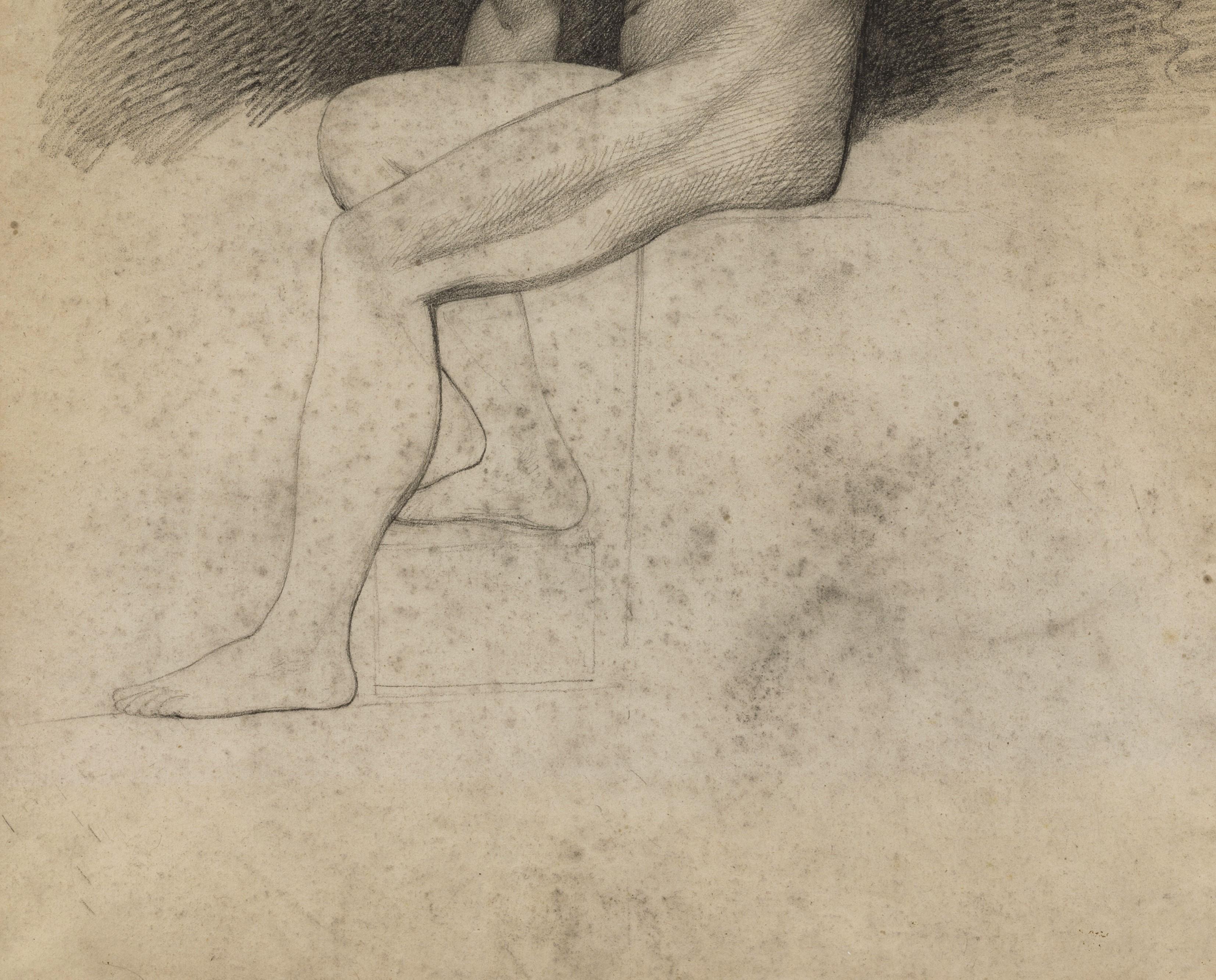 Französische Schule, Akademische Studie (Male-Akt) (Beige), Nude, von Unknown