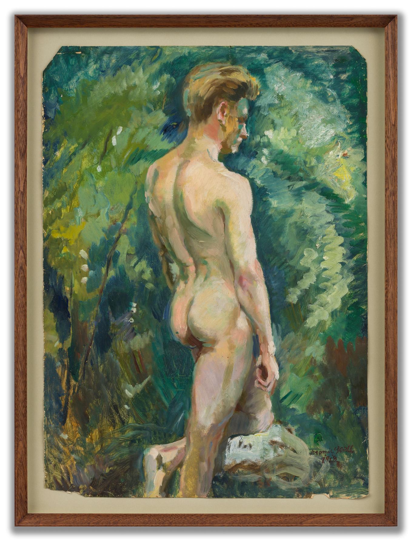 Jaromir Seidl Figurative Painting - Male Nude in a Landscape