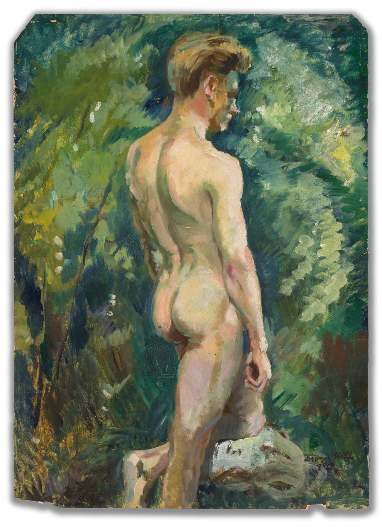 Male Nude in a Landscape - Painting by Jaromir Seidl