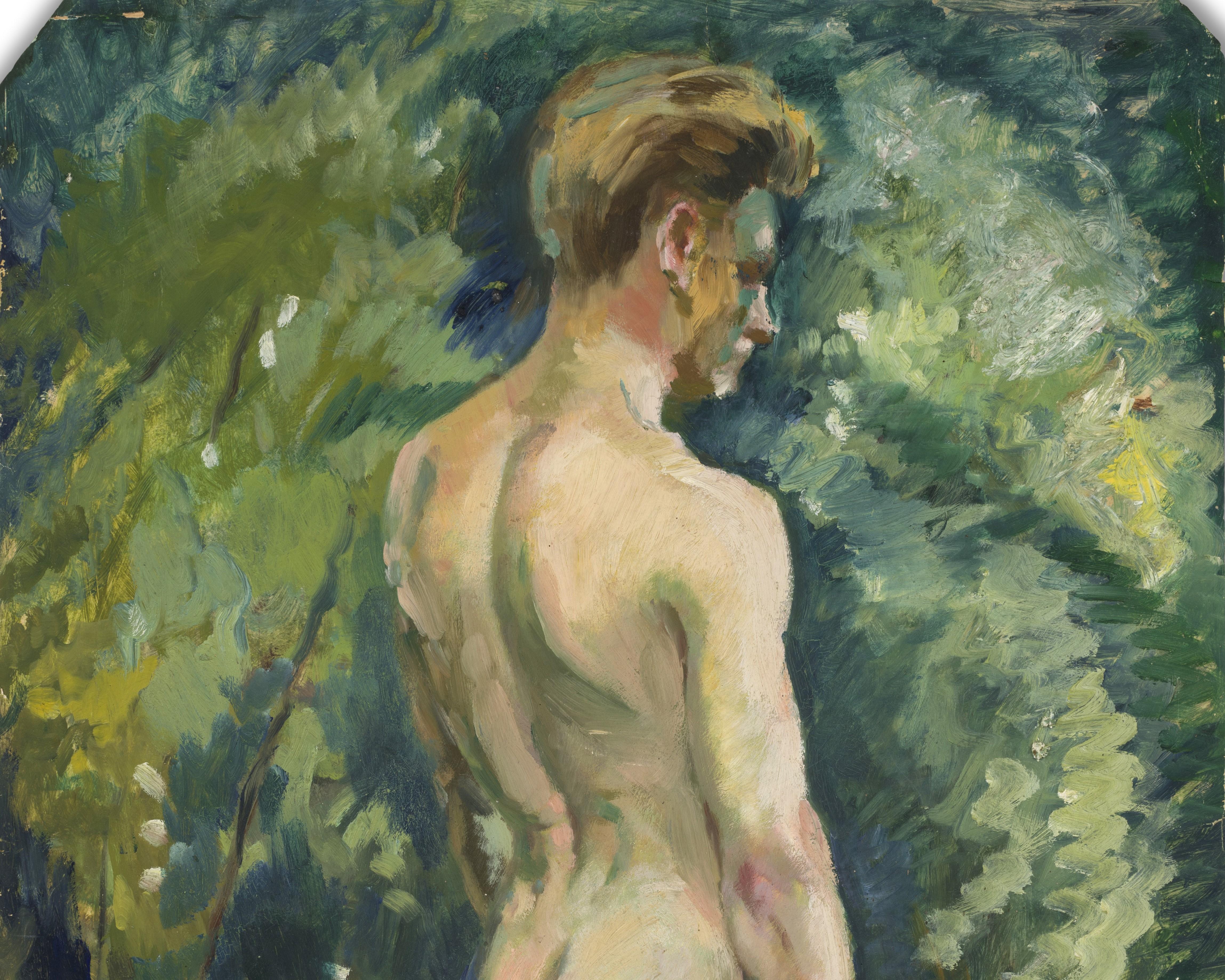 Männlicher Akt in einer Landschaft (Art nouveau), Painting, von Jaromir Seidl