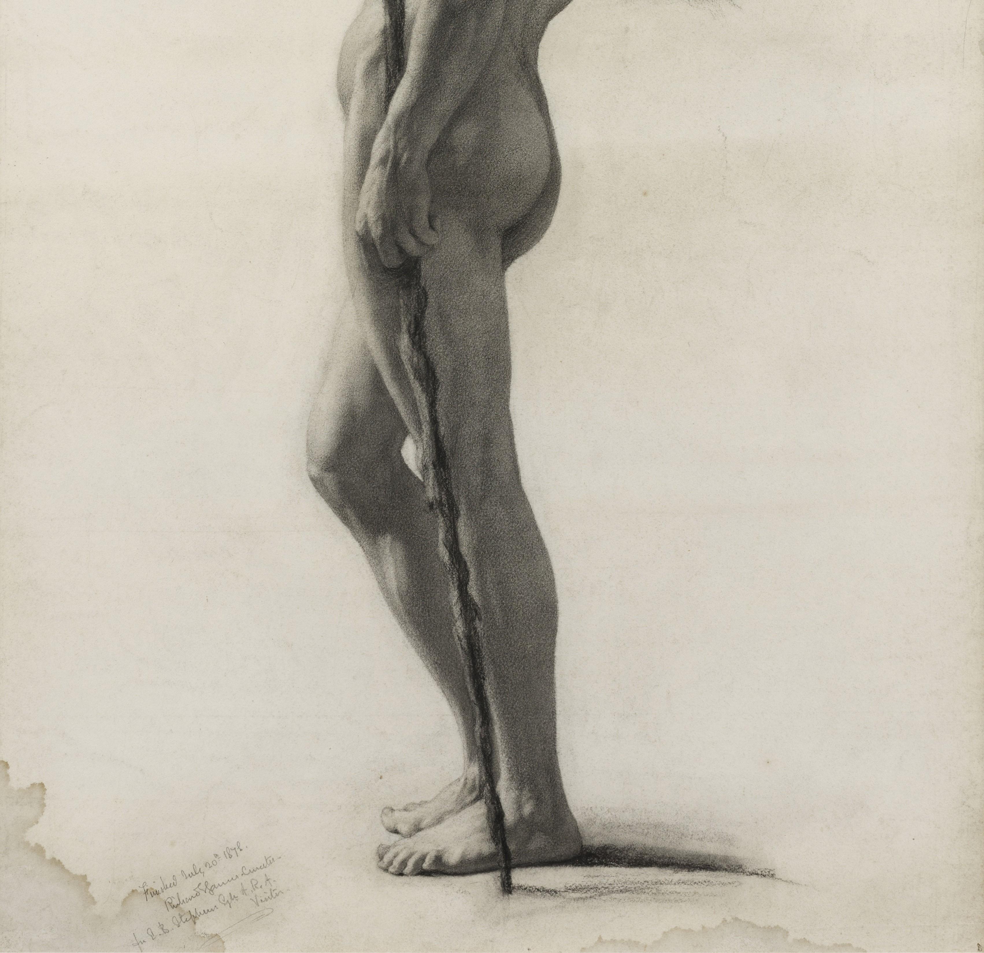 Academic Study (Male Nude) - Beige Figurative Art by Arthur John Elsley