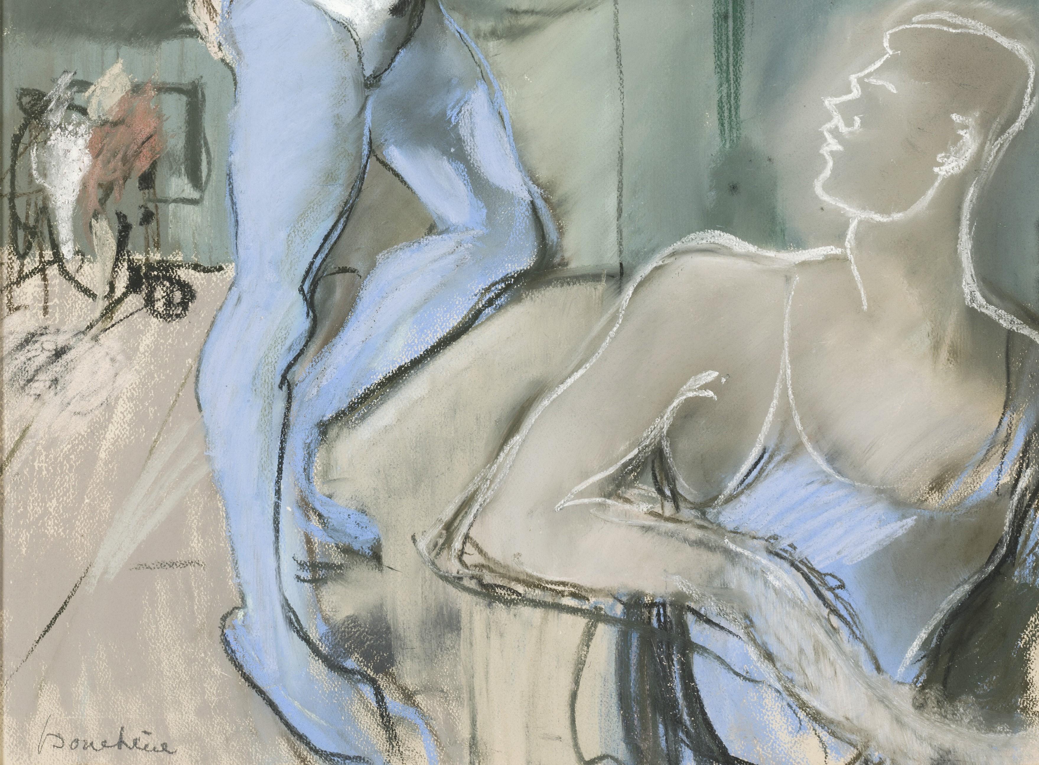 Dans la Loge - Gris Nude Painting par Dimitri Bouchene