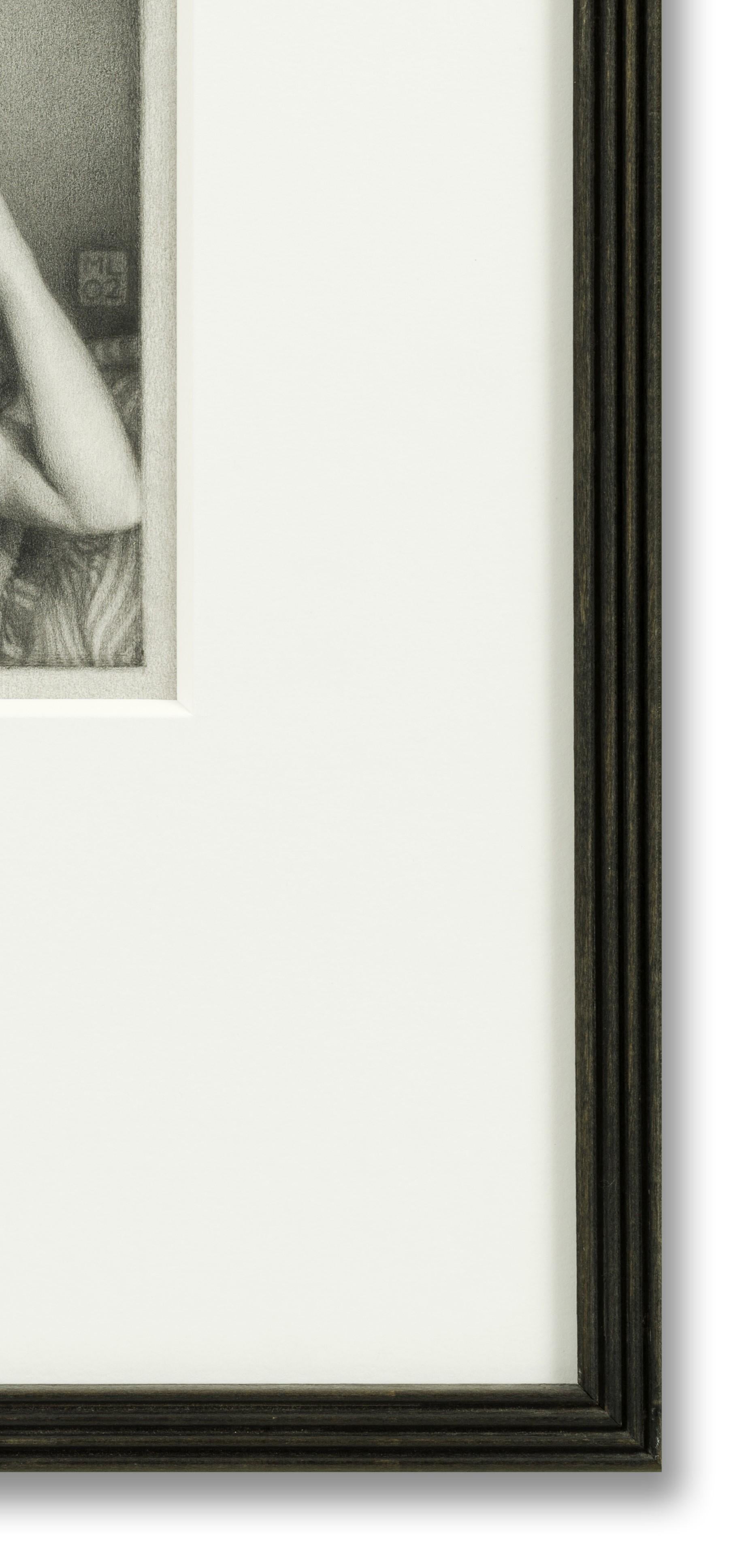 Crayon graphite sur papier, 18,5cm x 19cm, (encadré 50cm x 42cm). (Provenance : de l'artiste).

Leonard est probablement plus connu pour son portrait de Sa Majesté la Reine Elizabeth, qui se trouve à la National Portrait Gallery de Londres. Le nu,