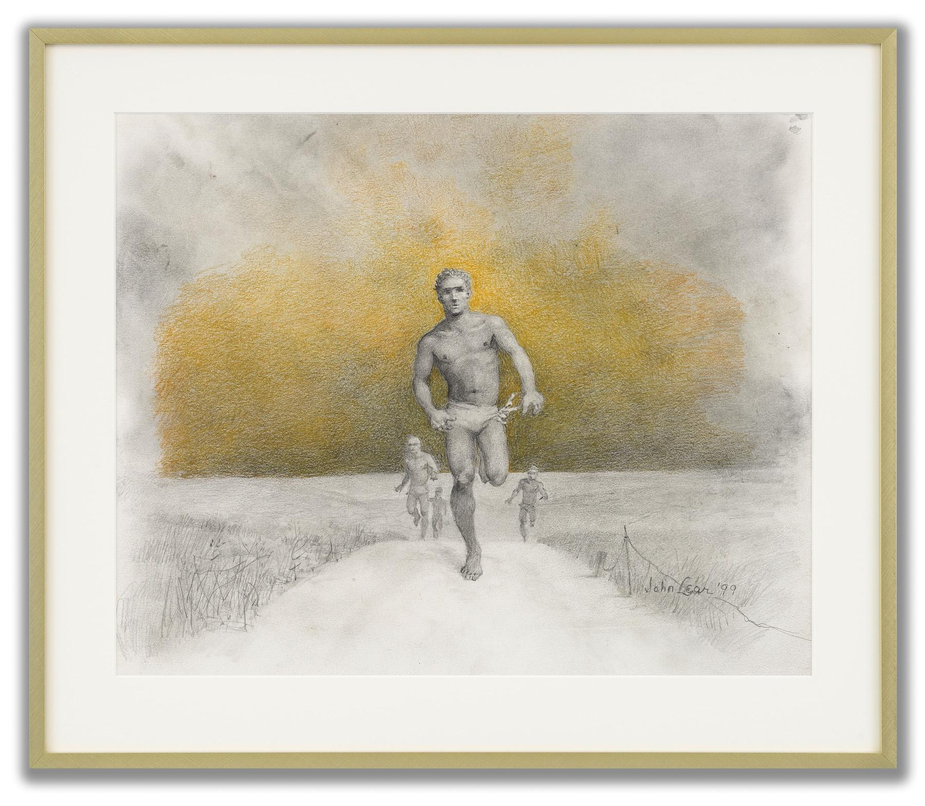 John B Lear Figurative Art – Laufende Männer