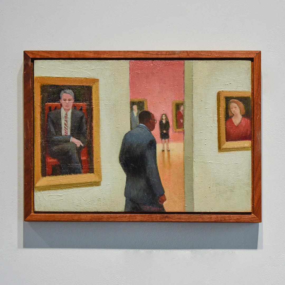 Connoisseurs (Figurative Painting of a Museum Guard with Portrait Paintings) 2