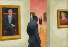 Connoisseurs (Figurative Painting of a Museum Guard with Portrait Paintings)