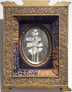 Infanta XXIII (Abstract Cubist Figure in Vintage Embroidered Gold Frame)