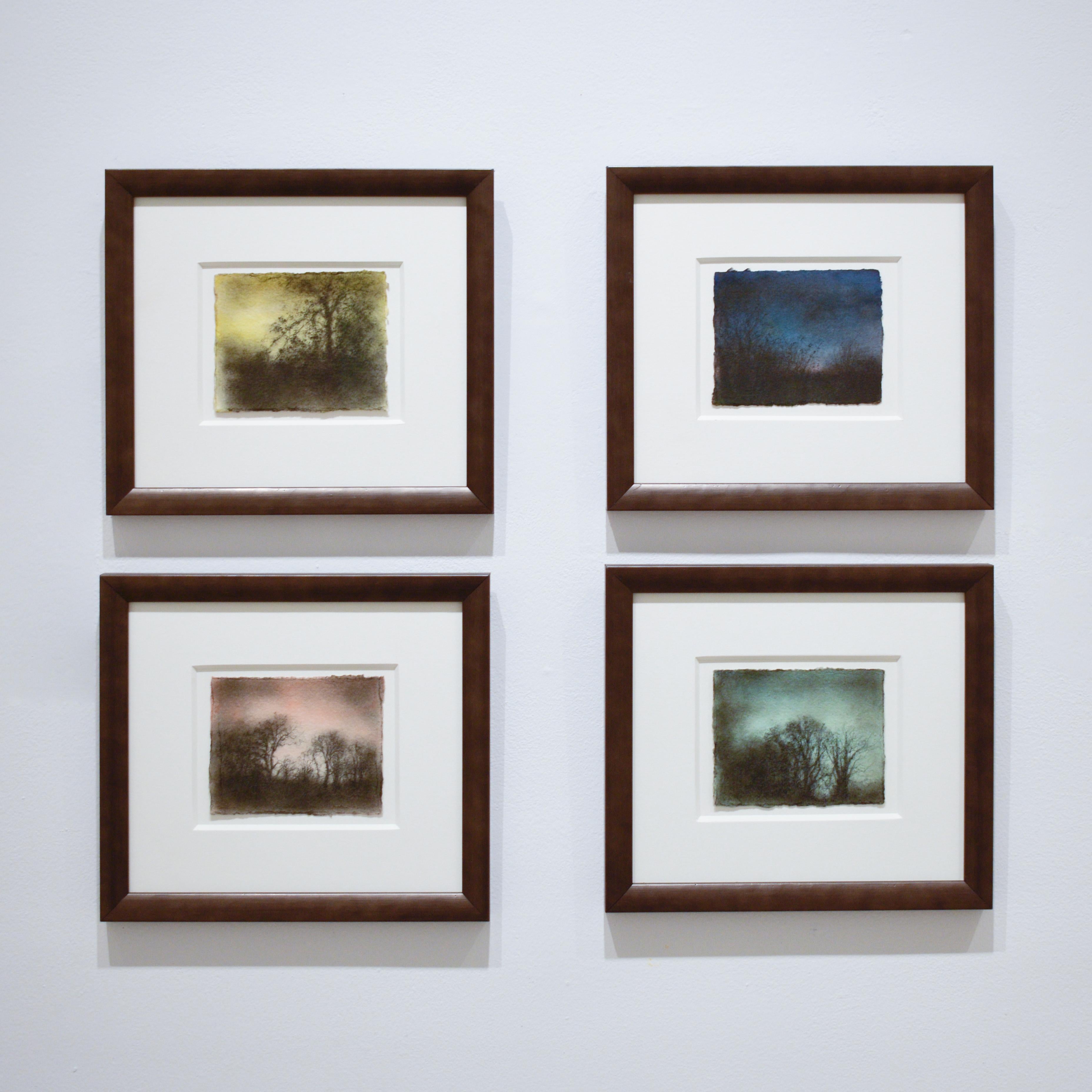 Four framed Reverie drawings by Sue Bryan
$2,600 reduced to $2,400

Charcoal and watercolor on Two Rivers paper
Each measures 4 x 5 inches unframed, 10.5 x 11.5 x 1 inches in a custom Larson Juhl frame with a white 8-ply mat and non-glare